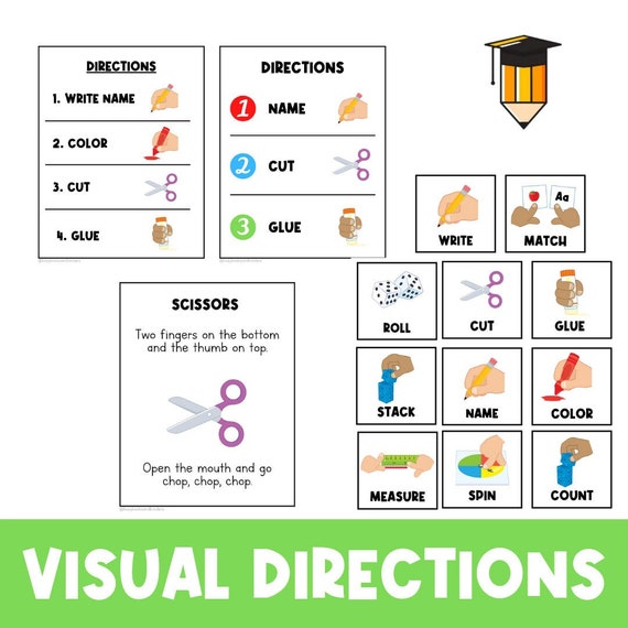 VISUAL DIRECTIONS | Classroom Poster Signs | Decor | Printable Signs | Kindergarten | Poster | Label | Classroom Signs | Activity Signs