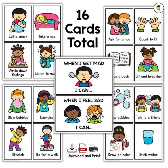 16 Self Regulation Cards | Emotions | Calm Down Strategies | Coping Skills | Flashcards | Communication | Behavior | Autism | Choice Boards
