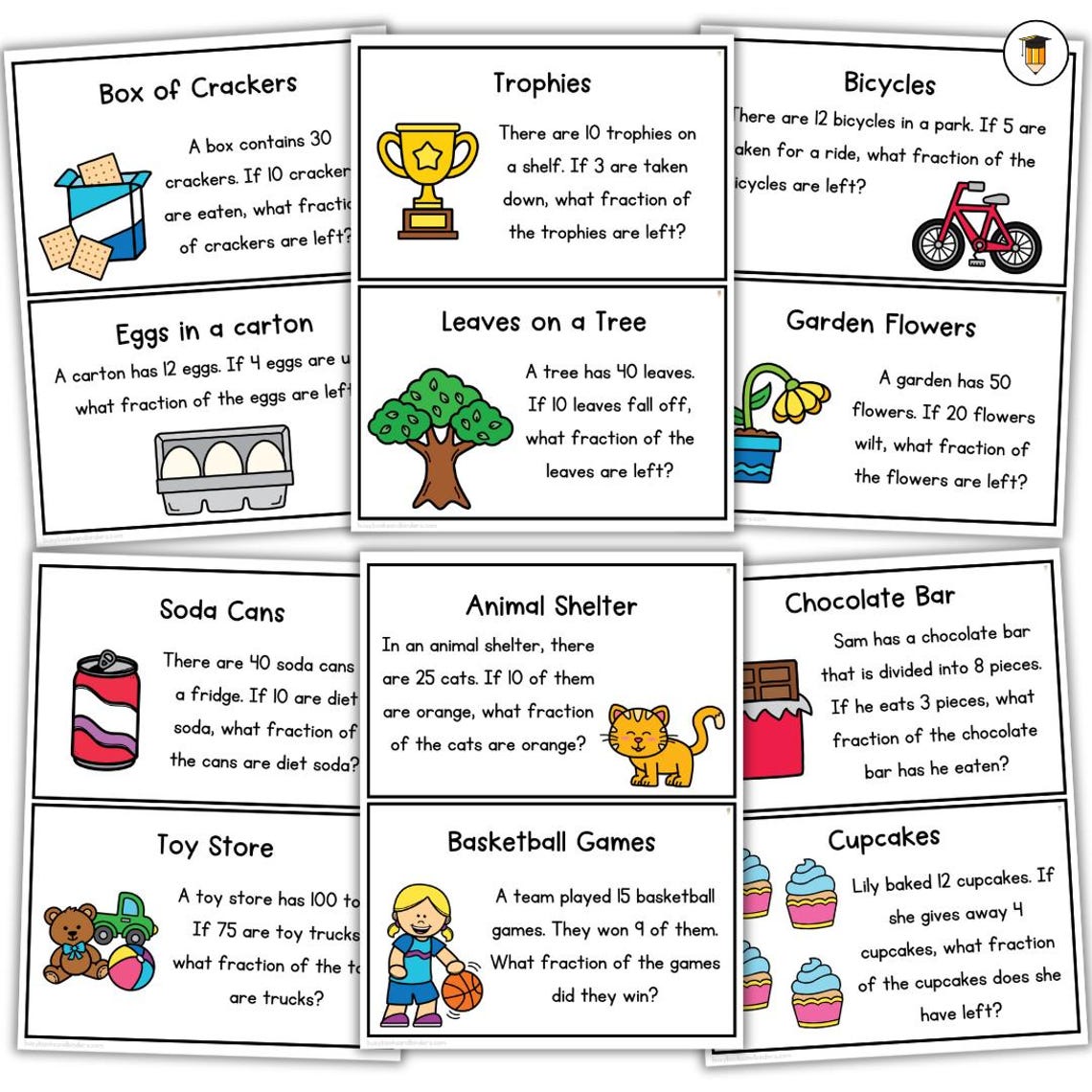 Fractions Task Cards | Math Activity | Math Word Problems for Kids ...