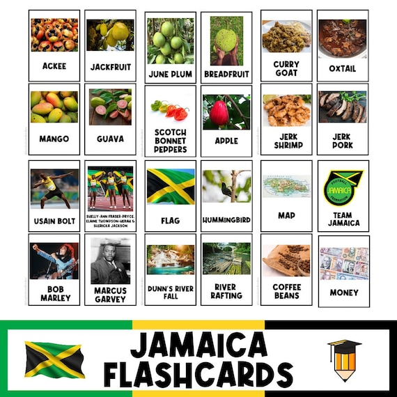 JAMAICA FLASHCARDS | Jamaican | Educational | Learning Activity | History | Cultural | Printable Flash Cards | Black History | Picture Cards