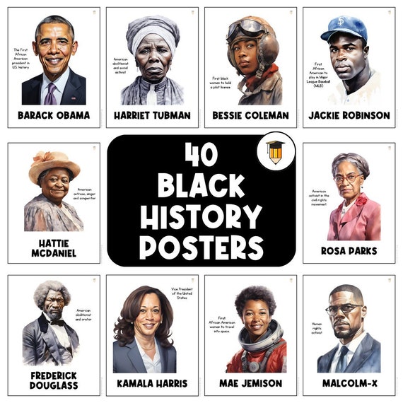 40 Black History Posters | Bulletin Board Display | Black History Decor | African American History | Printable Banner | Watercolor | Art