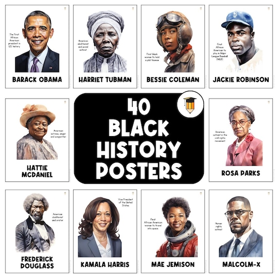 40 Black History Posters | Bulletin Board Display | Black History Decor | African American History | Printable Banner | Watercolor | Art