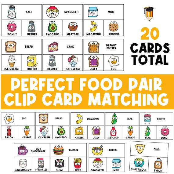 FOOD PAIR MATCHING | Clip Cards | Flashcards | Matching Activities | Kindergarten | Preschool | Special Needs | Printable | Food Activity