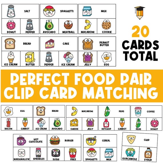 FOOD PAIR MATCHING | Clip Cards | Flashcards | Matching Activities | Kindergarten | Preschool | Special Needs | Printable | Food Activity