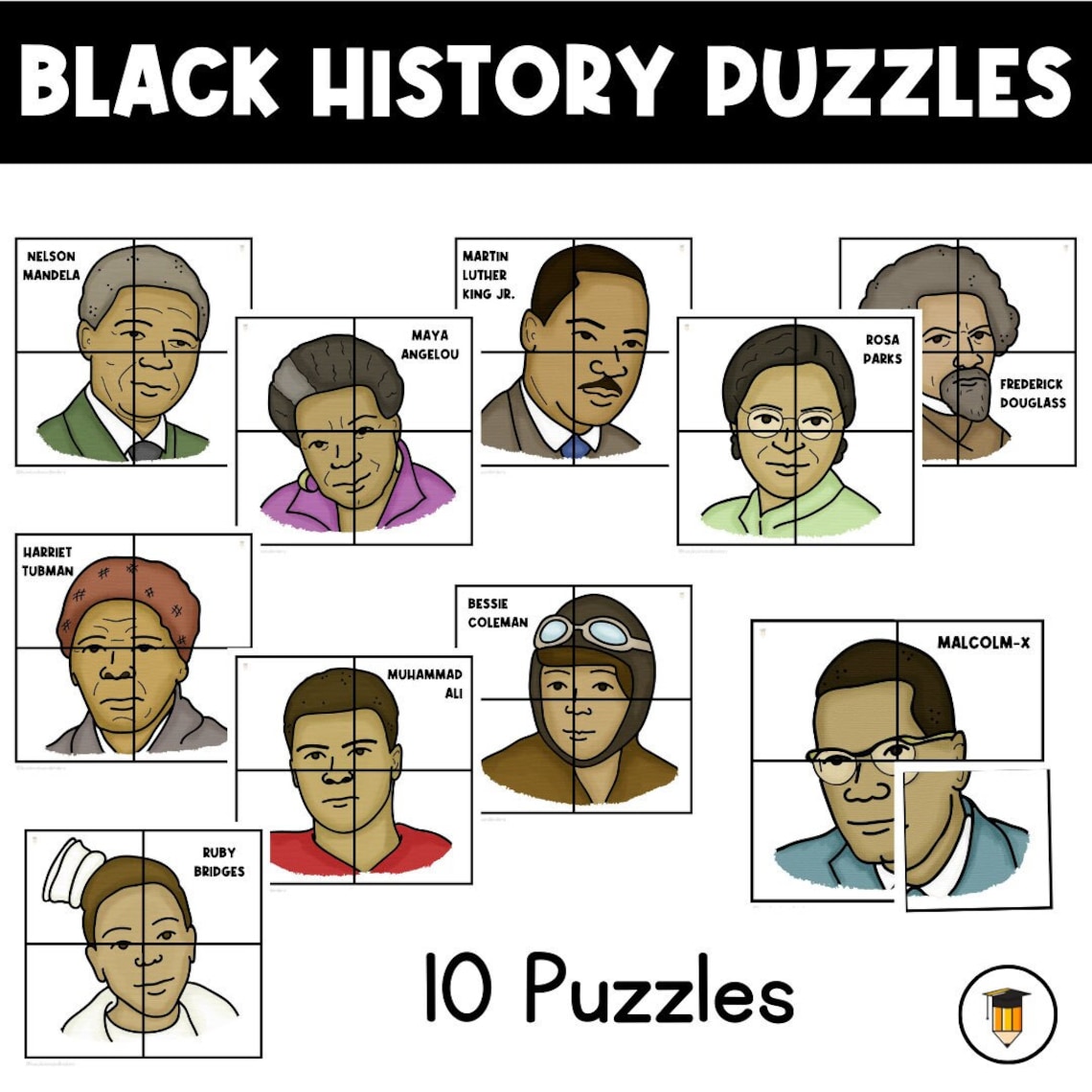 Black History Month Puzzles Bulletin Board Display Black History Decor African American History Printable Banner Preschool Puzzle image 1