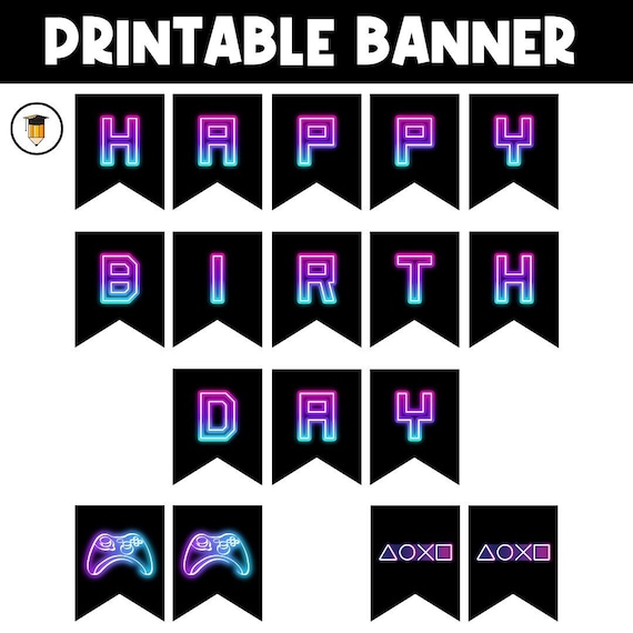 Gamer Birthday Banner | Party Decor | Gamer Display | Printable Banner | Birthday Decorations | Retro Game | Video Game Poster | Neon