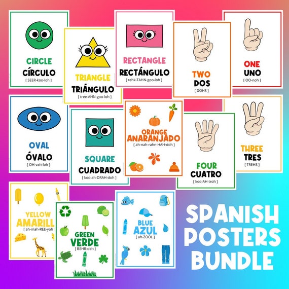 Spanish Posters | Numbers 1 to 10 | Colors | Shapes | Preschool | Classroom Printable | English Spanish Activities | Espanol | Download