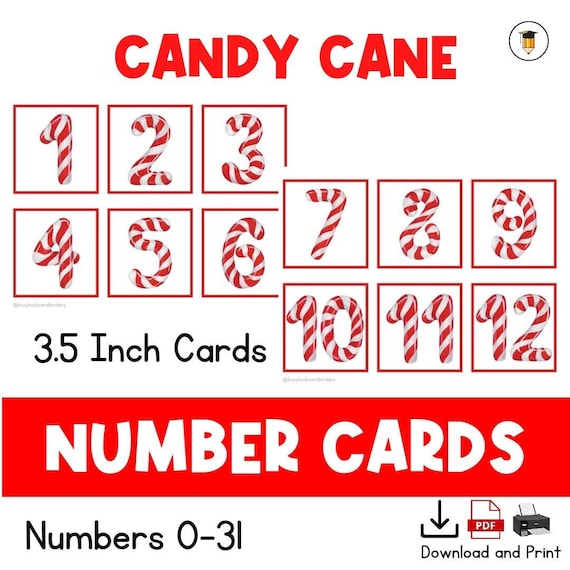 Number Cards | Candy Cane | Christmas Numbers | Calendar Cards | Pocket Chart | Picture Cards | Christmas Flashcards | Bulletin Board