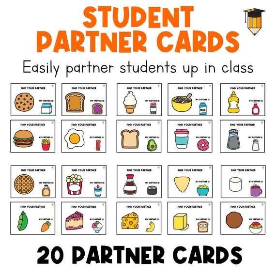 PARTNER PAIRS | Students | Organization Flashcards | Matching Activities | Group Projects | Preschool | Special Needs | Printable | Food