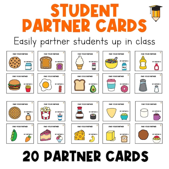 PARTNER PAIRS | Students | Organization Flashcards | Matching Activities | Group Projects | Preschool | Special Needs | Printable | Food