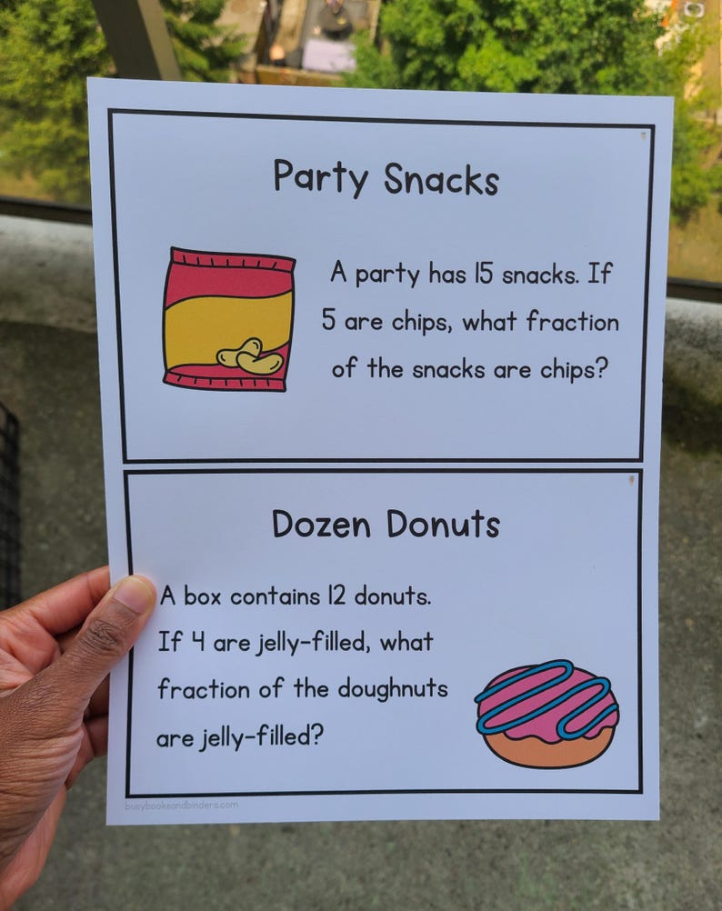 Fractions Task Cards | Math Activity | Math Word Problems for Kids ...