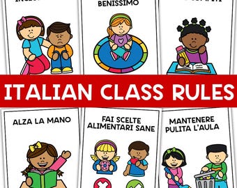 21 posters de règles de classe ITALIEN | Écoute du corps entier | affiche de classe | Garderie | Éducatif imprimable | Compétences sociales | Autisme |
