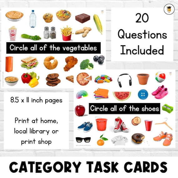 20 Category Questions | Functions Task Cards | Circle  all of... | Speech Therapy | ABA | Category | Autism | Flashcards for Kids | Circle