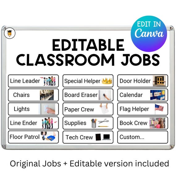 EDITABLE Classroom Jobs | Classroom Visual Task Cards | Classroom Decor | Daily Routine | Homeschool | Daycare | Class Printables | Teacher