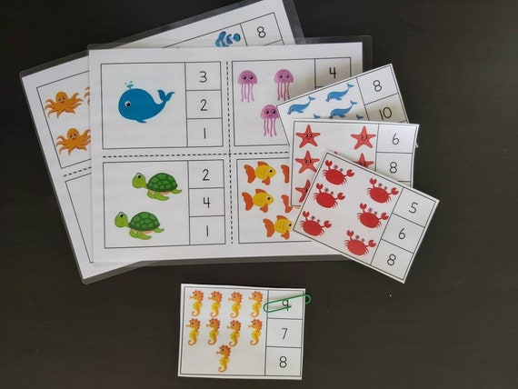 Ocean Animal Count and Clip Cards | Busy Book | Counting Activities | Fine Motor | Preschool |Toddler Counting | Homeschool