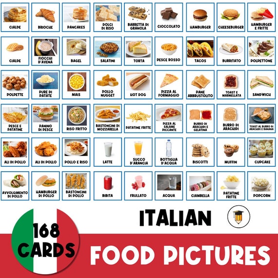 ITALIAN: 168 Food Cards + 4 Choice Boards | Food Visual Aid  | Behavior | Task Card | Autism | First Then | Food Pictures | Italy | Italian