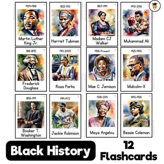 PHYSICAL COPY: 12 Black History Flashcards | Bulletin Board Display | Black History Decor | African American History | Famous Black Heroes