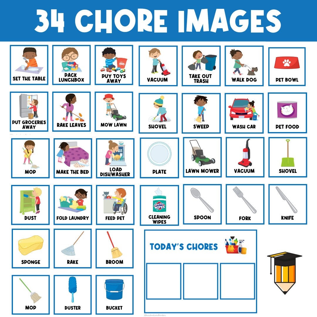 1 BOARD + 34 CHORE CARDS | Children's Chore Boards | Daily Routines ...