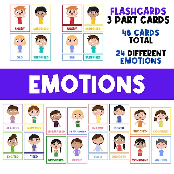 Emotions | Montessori Cards | Flash Cards | Nomenclature Cards | Kindergarten | Three Part Cards | Preschool Emotions | Facial Expressions