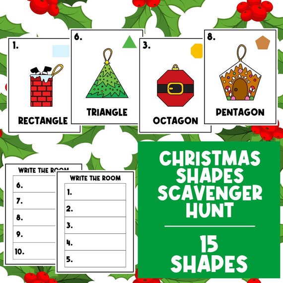 X-MAS SHAPES HUNT | Christmas Busy Book | Homeschool Printables | Preschool Kindergarten Worksheet | Christmas Activity Worksheets | Writing