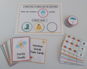 Learn About Weather | Busy Book | Weather Worksheets | Homeschool Curriculum | Montessori | Preschool Busy Book | Weather Flash Cards |