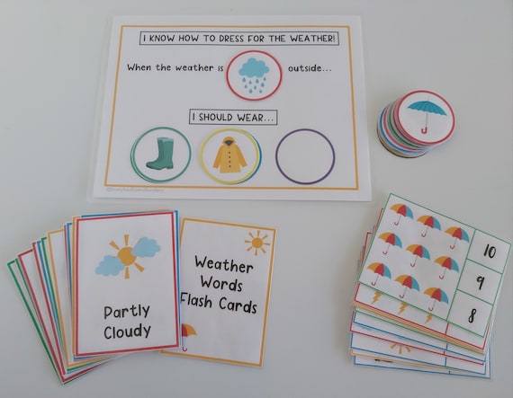 Learn About Weather | Busy Book | Weather Worksheets | Homeschool Curriculum | Montessori | Preschool Busy Book | Weather Flash Cards |