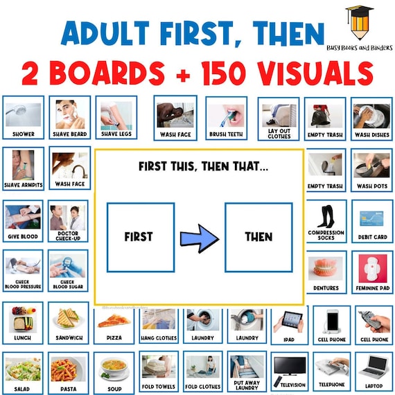 ADULT: REAL PICTURES | First Then Board | Visual Aid | Visual Schedule | Task Card | Dementia | Alzheimer | Special Needs | Support Aids
