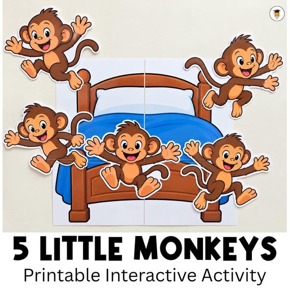 Five Little Monkeys Printable Activity | Nursery Rhyme Classroom Decor | Preschool Circle Time | Toddler Learning  | Large Wall Display