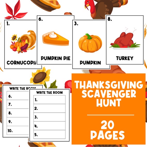 THANKSGIVING SCAVENGER HUNT | Thanksgiving Worksheets | Thanksgiving Games | Write the Room | Kindergarten | Preschool | Writing Worksheets