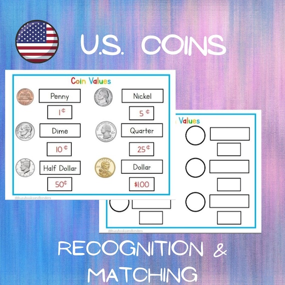 US Kids Money Activity, US Coins, Money Worksheets, Busy Binder, Learning Money, Kindergarten, Grade One, Money Value, Money Math