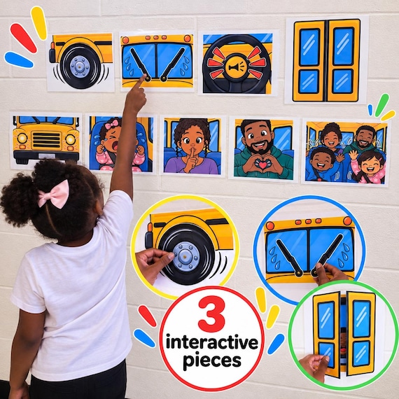 Wheels on the Bus Interactive Printable | Nursery Rhyme Wall Activity | Toddler Preschool Sensory Play | Special Education | Circle Time PDF