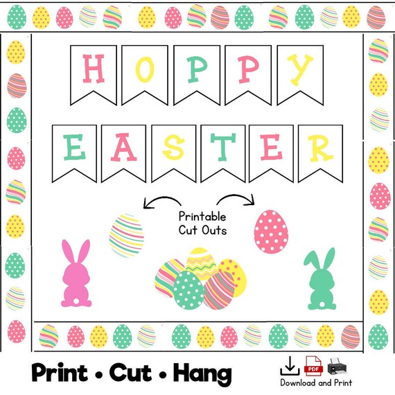 HOPPY EASTER Bulletin Board | Spring Theme | Happy Easter | Display Board | Daycare Decor | Easter Printables | Classroom Poster | Pastel