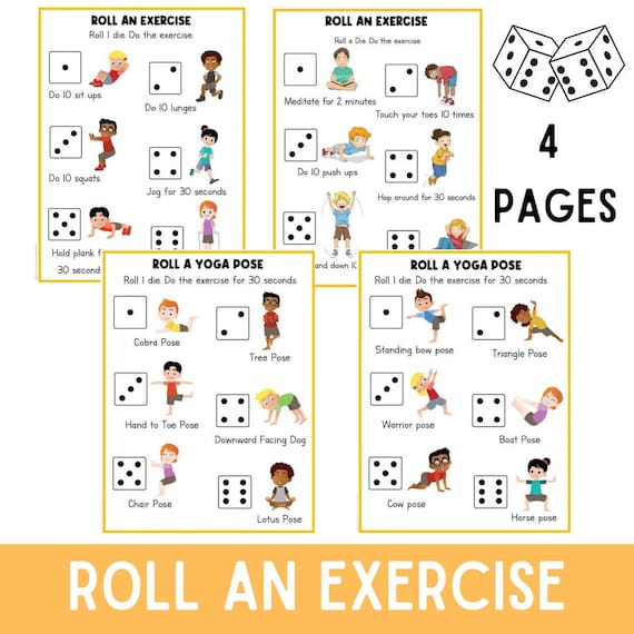 Roll an Exercise Dice Workout Fitness Activities Exercise Activity for Kids  Movement Activities Brain Break Children's Exercises 