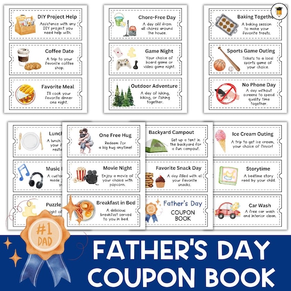Father's Day Coupon Book | Printable Gift | Gifts for Dads | Gifts from Kids | Gifts for Parents | Novelty | Unique