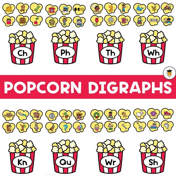 Popcorn Digraph | Phonics | Sorting | Vowels | Small Group Activities | Literacy Centers | ESL | Kindergarten | Grade One