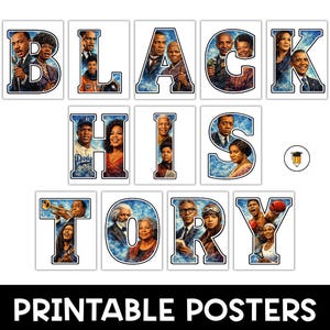 Posters de collage de lettres d'histoire des Noirs | Présentoir pour babillard | Décoration histoire des Noirs | histoire afro-américaine | Affiches imprimables