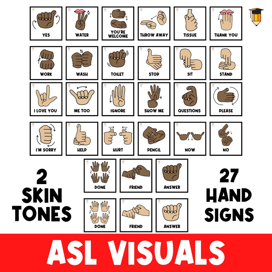 ASL PICTURE CARDS Hand Signs Sign Language Flashcards Communication