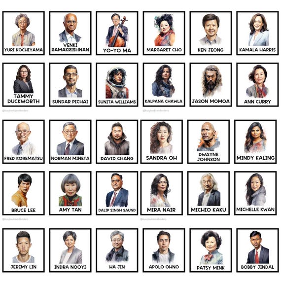 33 AAPI Picture Cards | Asian American and Pacific Islanders | Bulletin Board Display | Asian American Decor | AAPI History | Printable Card