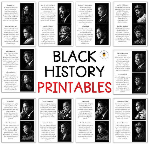 Black History Printable Posters | Bulletin Board Display | Black History Decor | African American History | Digital Download Black and White