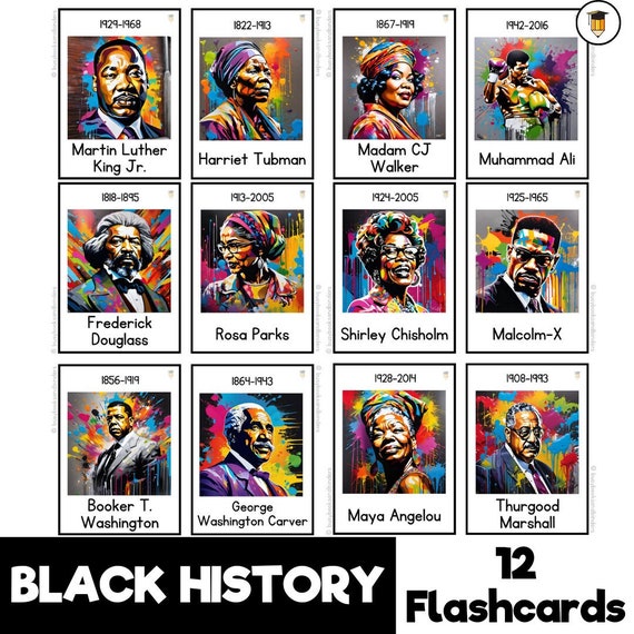 PHYSICAL COPY: 12 Black History Flashcards | Bulletin Board Display | Black History Decor | African American History  | Famous Black