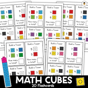 COPIE PHYSIQUE : Cartes-éclair de cubes mathématiques | Comptage | Blocs de construction | Flashcards | TIGES | Activités du matin | Activités manuelles de motricité fine