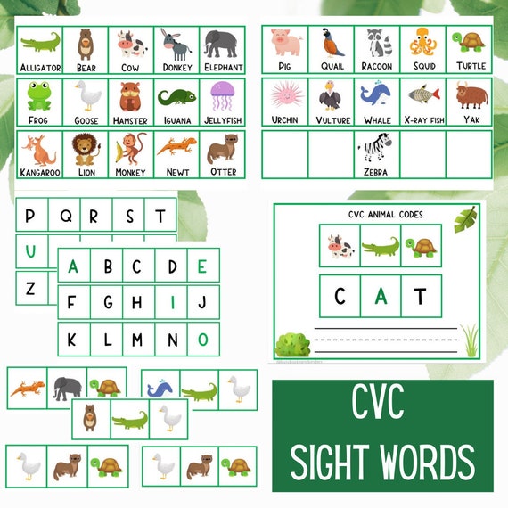 Sight Word Practice | CVC Sight Words | Literacy Centers | Busy Book | Preschool Writing | Kindergarten | Phonics | Spelling  | Animals