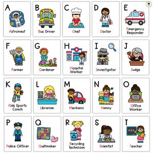 Ajudantes da Comunidade de A a Z | Cartazes do Alfabeto | Cartazes do ABC | Decoração de Sala de Aula | ABC | Pré-escola | Jardim de Infância | Letras | Quadro de Âncora | Empregos