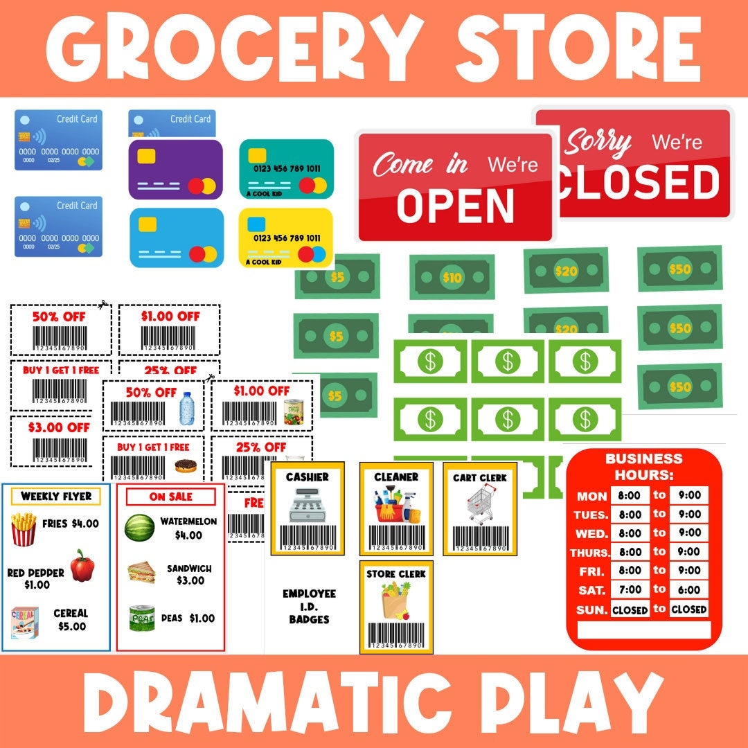 Grocery Store Dramatic Play Shopping Pretend Play Preschool and Toddler Activities Homeschool Busy Book School Printable Etsy