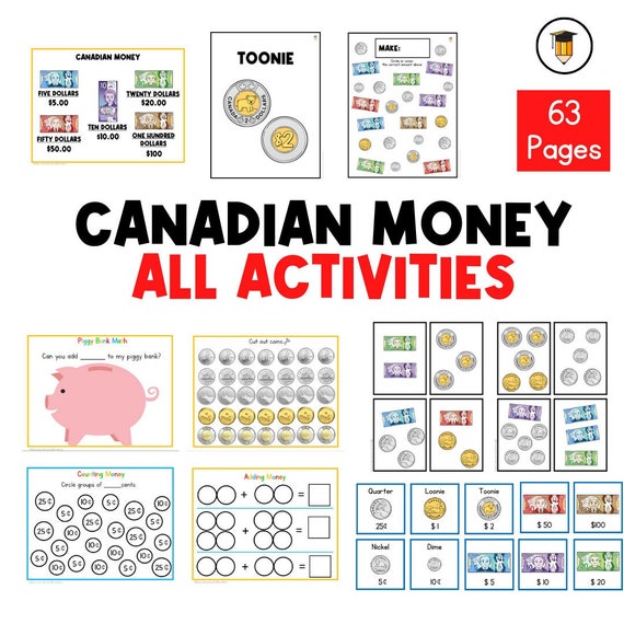 ALL CANADIAN MONEY | Canadian Coins | Math Worksheets | Learning Money | Money Value | Money Math | Math Center | Counting | Financial