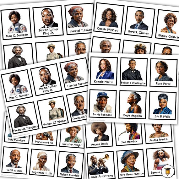 50 BLACK HISTORY Picture Cards | Bulletin Board Display | Black History Decor | African American | Pocket Chart | Visual Aid | Flashcards