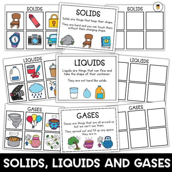 States of Matter | Science | Sorting | Kindergarten | Grade One | Hot or Cold | Light or Heavy | Solid | Liquid | Gas | Flashcards | Posters
