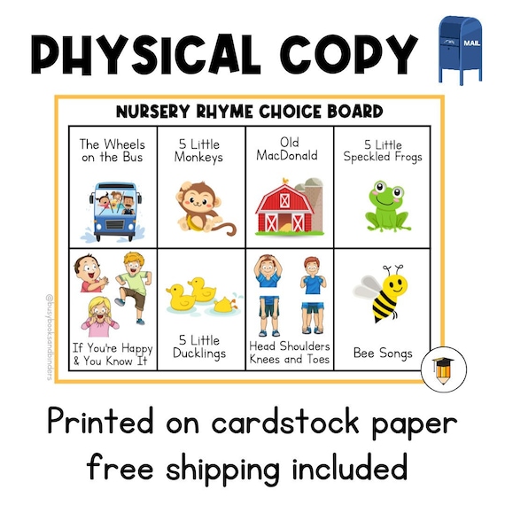 PHYSICAL COPY: Nursery Rhymes Board | Song Choice Board | Toddler and Preschool Activities | Nursery Rhymes | Children's Songs | Circle Time