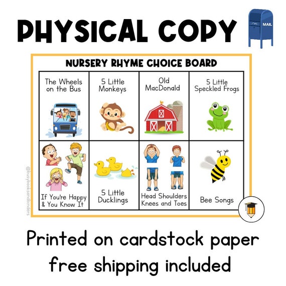 PHYSICAL COPY: Nursery Rhymes Board | Song Choice Board | Toddler and Preschool Activities | Nursery Rhymes | Children's Songs | Circle Time