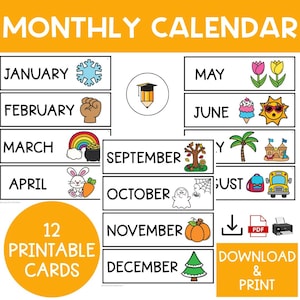 Maanden van het jaar | Kalender | Zakkaart | Visueel schema | Wanddecoratie klaslokaal | Kalenderkaarten
